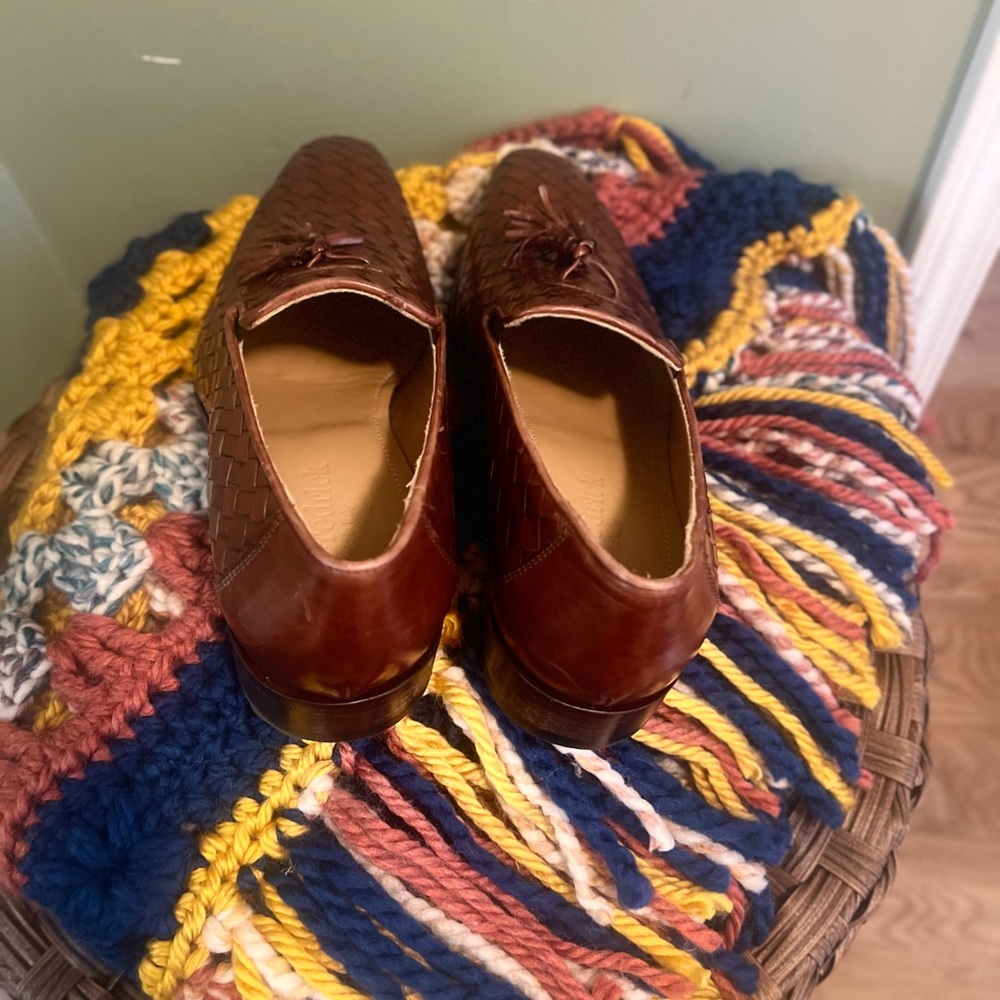 Men Brown Woven Leather Loafers with Tassels size 8 1/2 - Picture 6 of 16